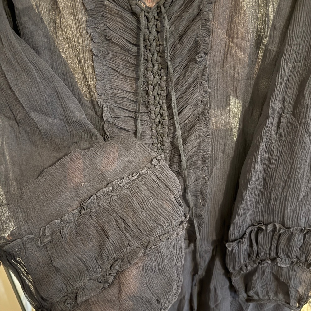 Nanette Lepore Sheer Navy Dress with Ruffle Details